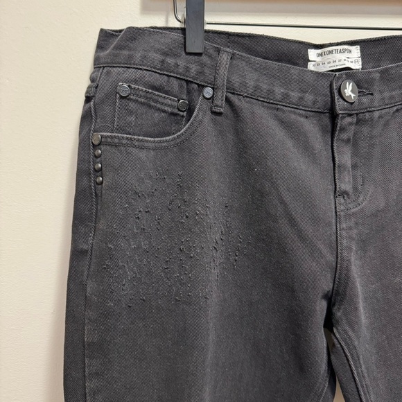 One Teaspoon Awesome Baggies Low Waist Relaxed Tapered Rolled Cuff Black Jeans - Picture 8 of 16